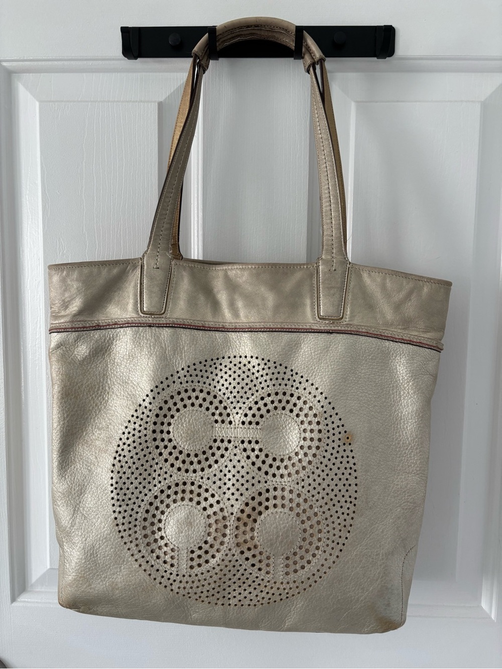 Coach Metallic Gold Perforated Signature Leather Tote Bag F17041